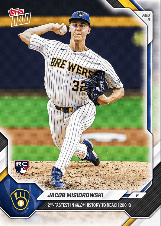 2026 Topps Now Jacob Misiorowski #543 2nd Fastest in MLB History to Reach 200Ks Milwaukee Brewers Rookie RC Baseball Card