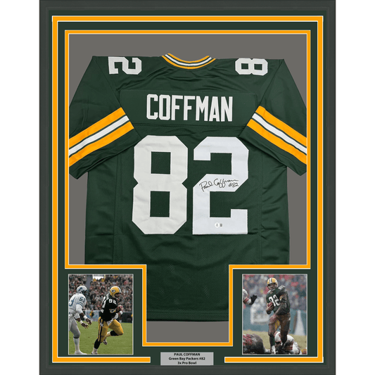 Framed Autographed/Signed Paul Coffman 35x39 Green Bay Green Football Jersey Beckett BAS COA
