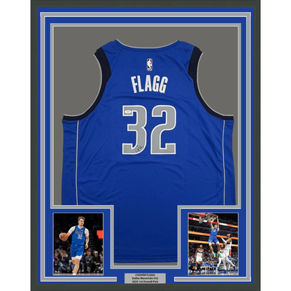 Framed Autographed/Signed Cooper Flagg 35x39 Dallas Mavericks Royal Blue Authentic Basketball Jersey PSA/DNA COA