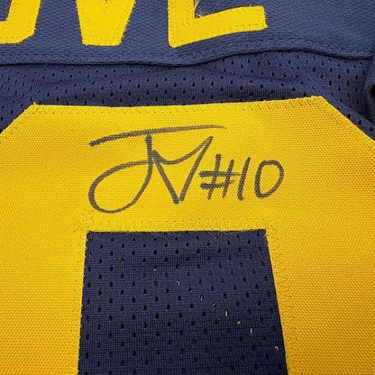 Framed Autographed/Signed Jordan Love 35x39 Green Bay Blue Retro Football Jersey Beckett BAS COA