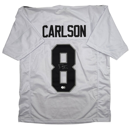 Autographed/Signed Daniel Carlson Las Vegas White Football Jersey Beckett BAS COA