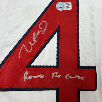 Autographed/Signed Manny Ramirez Reverse The Curse Boston White Baseball Jersey Beckett BAS COA