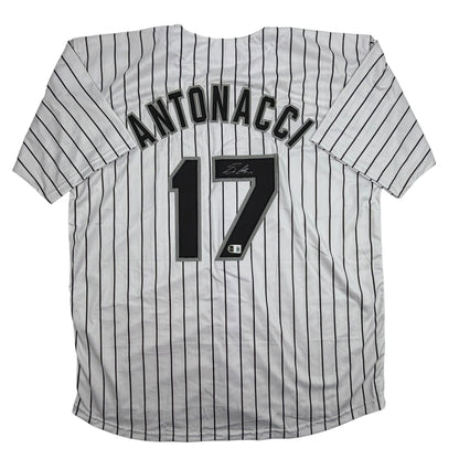 Autographed/Signed Sam Antonacci Chicago Pinstripe Baseball Jersey Beckett BAS COA