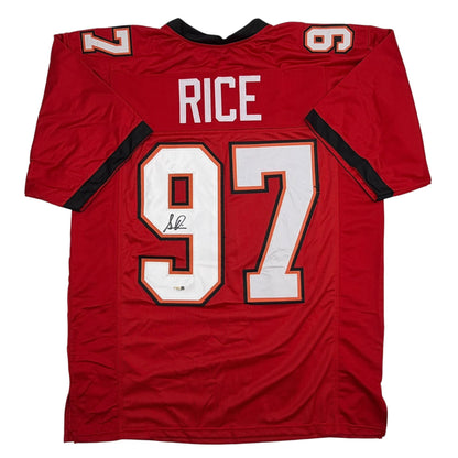 Autographed/Signed Simeon Rice Tampa Bay Red Football Jersey JSA COA