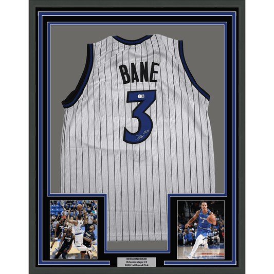 Framed Autographed/Signed Desmond Bane 35x39 Orlando White Pinstripe Basketball Jersey Beckett BAS COA