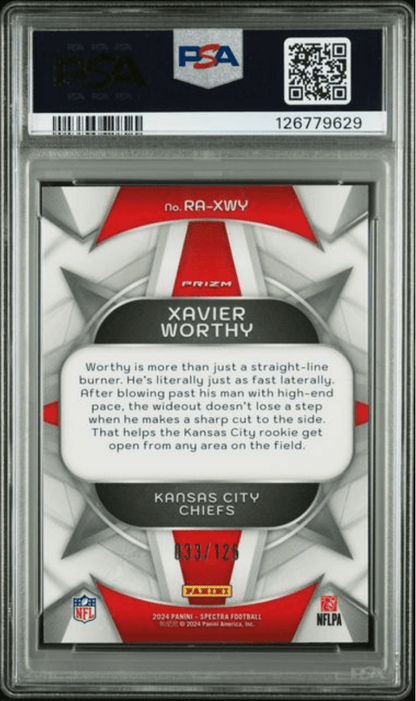 Graded 2024 Panini Spectra Xavier Worthy #RAXWY Rookie Aura /125 Rookie RC Football Card PSA 10 Gem Mint