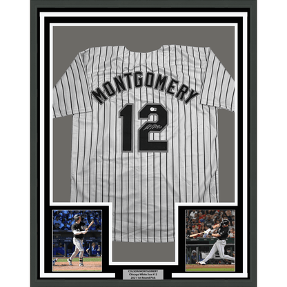 Framed Autographed/Signed Colson Montgomery 35x39 Chicago Pinstripe Baseball Jersey Beckett BAS COA