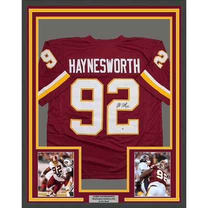 Framed Autographed/Signed Albert Haynesworth 35x39 Washington Maroon Football Jersey JSA COA
