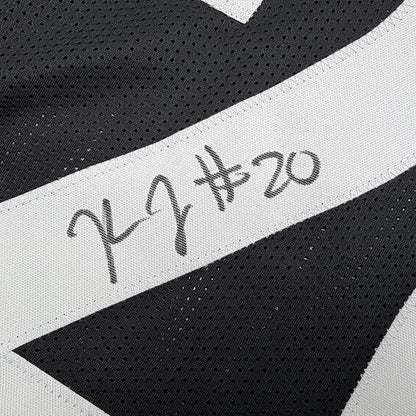 Framed Autographed/Signed Kaleb Johnson 35x39 Pittsburgh Black Football Jersey Beckett BAS COA
