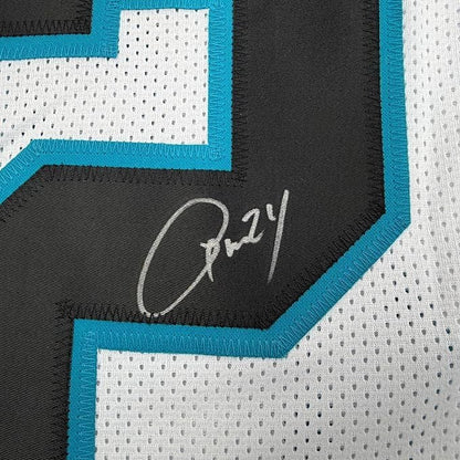 Framed Autographed/Signed Josh Norman 35x39 Carolina White Football Jersey JSA COA