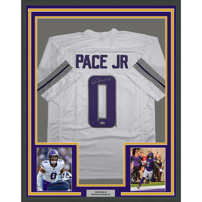 Framed Autographed/Signed Ivan Pace Jr. 35x39 Minnesota White Out Alternate Football Jersey Beckett BAS COA