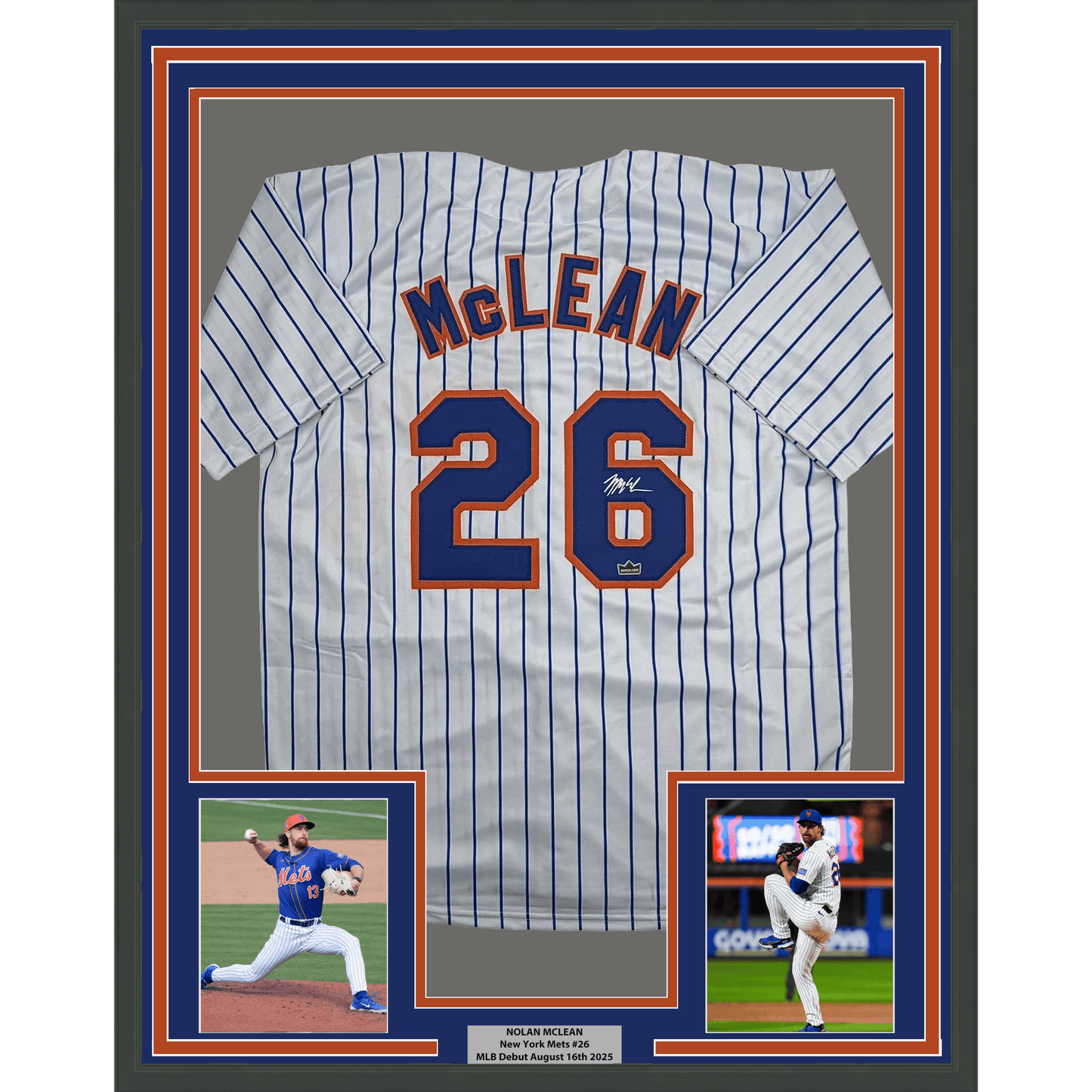 Framed Facsimile Autographed Nolan McLean 35x39 New York Pinstripe Reprint Laser Auto Baseball Jersey Size Men's XL
