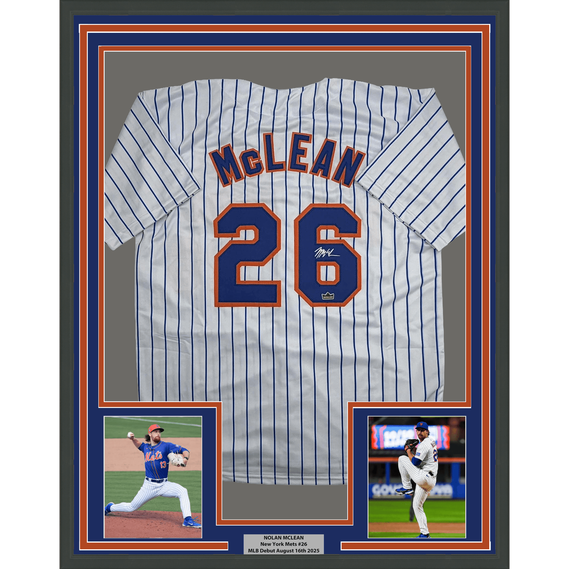 Framed Facsimile Autographed Nolan McLean 35x39 New York Pinstripe Reprint Laser Auto Baseball Jersey Size Men's XL