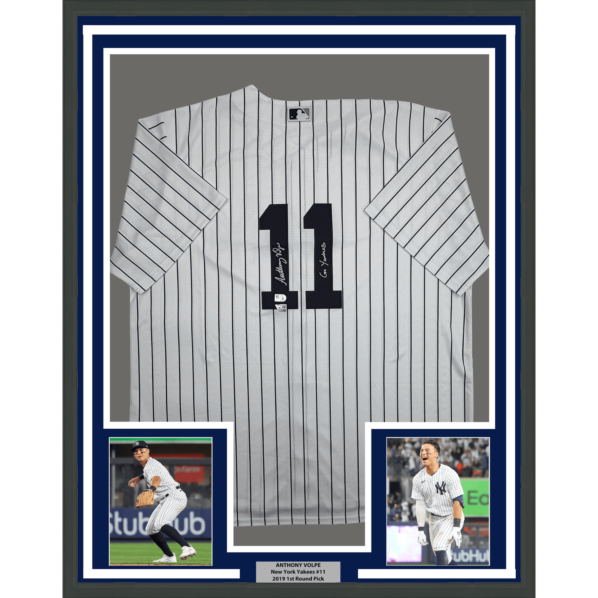 Framed Autographed/Signed Anthony Volpe 35x39 New York Yankees Pinstripe Authentic Baseball Jersey Fanatics & MLB COA