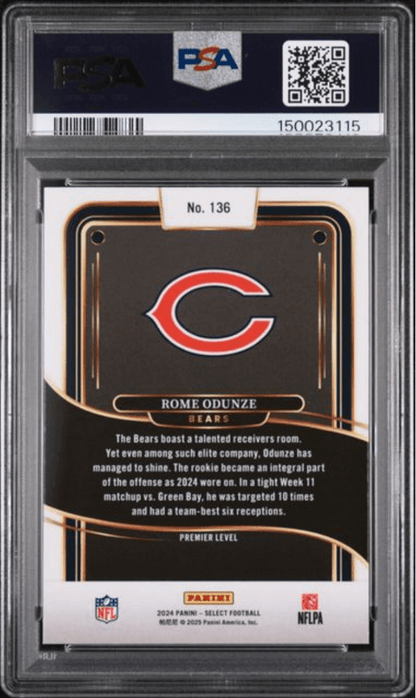 Graded 2024 Panini Select Rome Odunze #136 Rookie RC Football Card PSA 10 Gem Mint