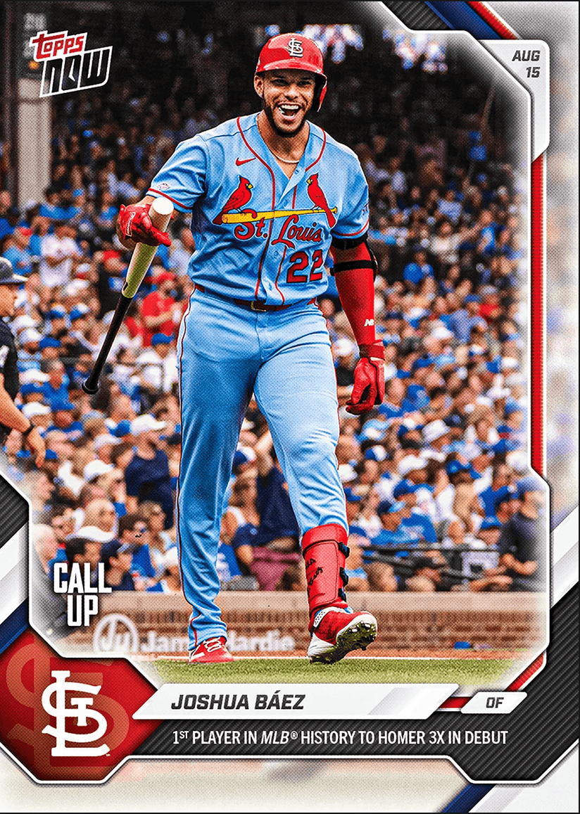 2026 Topps Now Joshua Baez #555 1st Player in MLB History to Homer 3X in Debut St Louis Cardinals Rookie RC Baseball Card