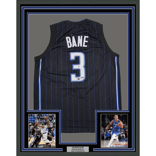 Framed Autographed/Signed Desmond Bane 35x39 Orlando Black Pinstripe Basketball Jersey Beckett BAS COA