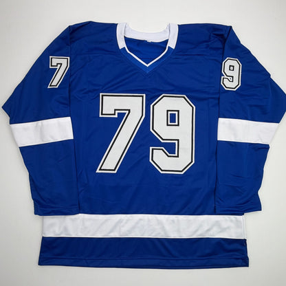 Autographed/Signed Ross Colton Tampa Bay Blue Hockey Jersey Beckett BAS COA