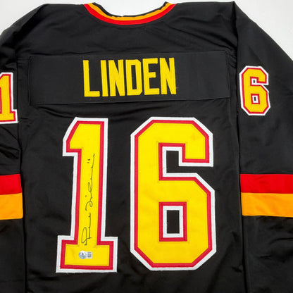Autographed/Signed Trevor Linden Vancouver Black Hockey Jersey Beckett BAS COA