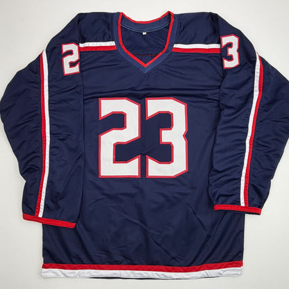 Autographed/Signed Sean Monahan Columbus Blue Hockey Jersey Beckett BAS COA