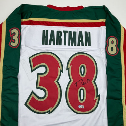 Autographed/Signed Ryan Hartman Minnesota White 25th Anniversary Hockey Jersey Beckett BAS COA