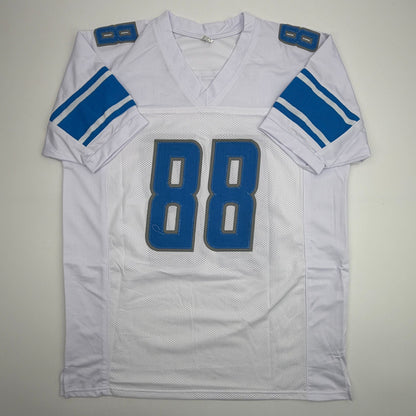 Autographed/Signed TJ Hockenson Detroit White Football Jersey Beckett BAS COA