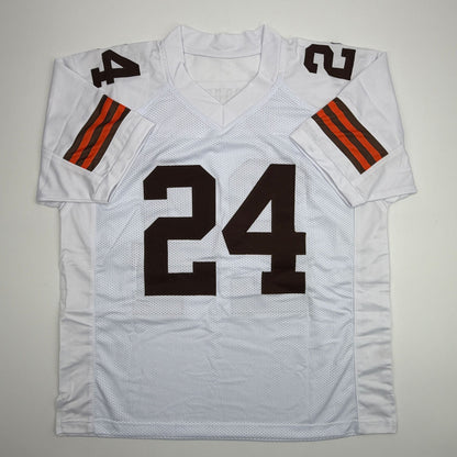 Autographed/Signed Nick Chubb Cleveland White Football Jersey Beckett BAS COA