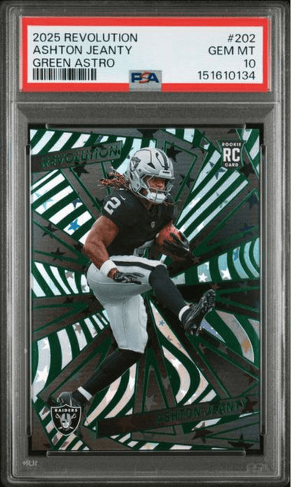 Graded 2025 Panini Revolution Ashton Jeanty #202 Green Astro /699 Rookie RC Football Card PSA 10 Gem Mint
