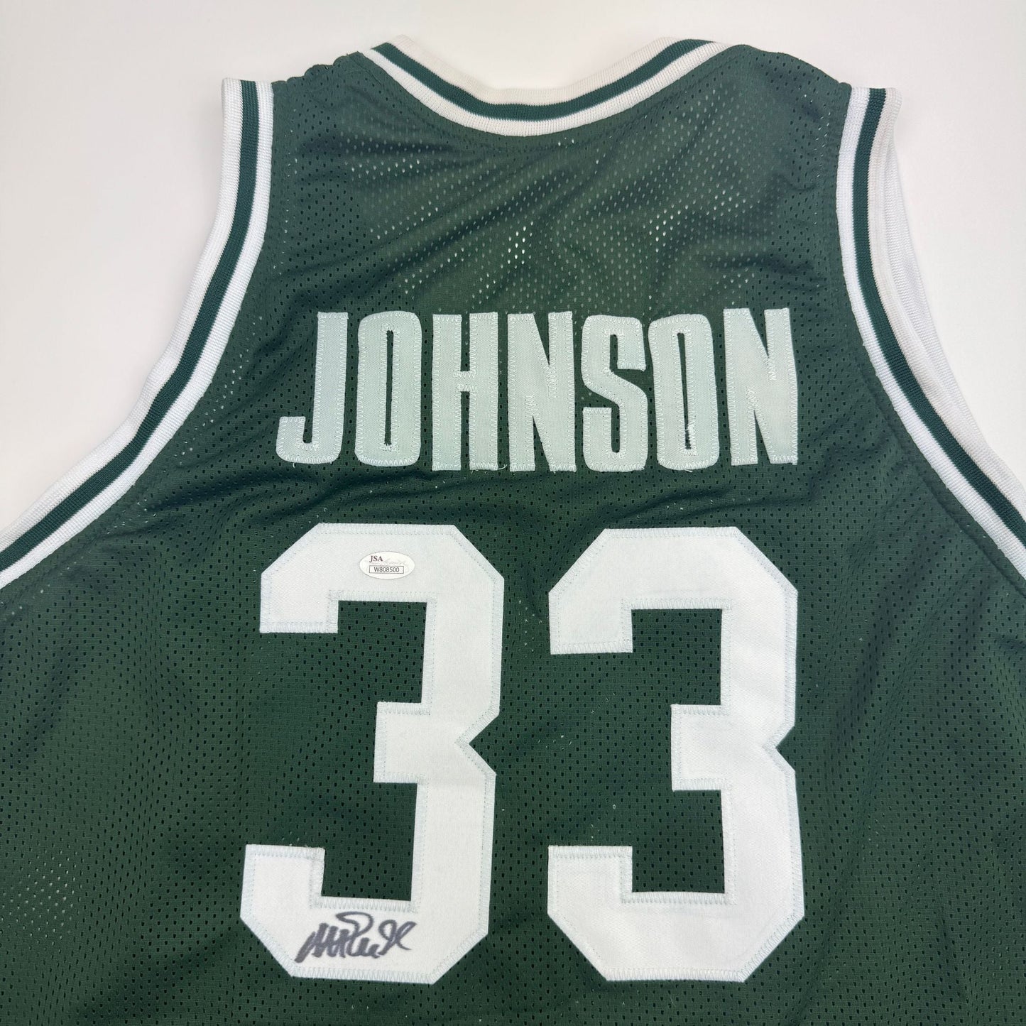 Autographed/Signed Earvin Magic Johnson Michigan State Green College Basketball Jersey JSA COA