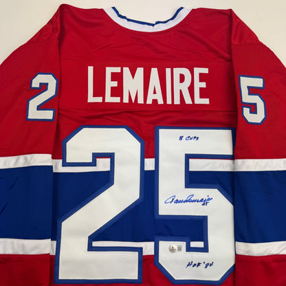Autographed/Signed Jacques Lemaire Montreal Red Hockey Jersey Beckett BAS COA
