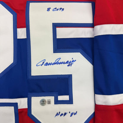 Autographed/Signed Jacques Lemaire Montreal Red Hockey Jersey Beckett BAS COA