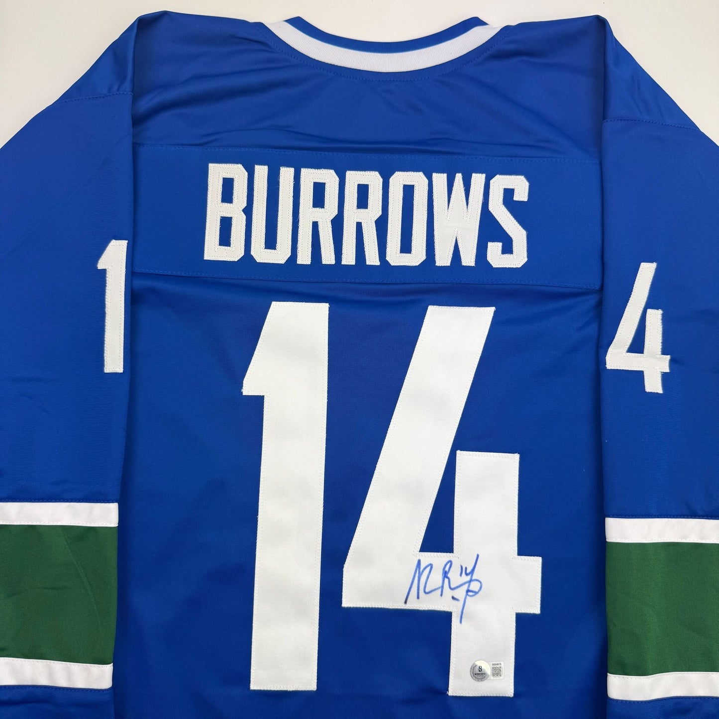 Autographed/Signed Alexandre Alex Burrows Vancouver Blue Hockey Jersey Beckett BAS COA