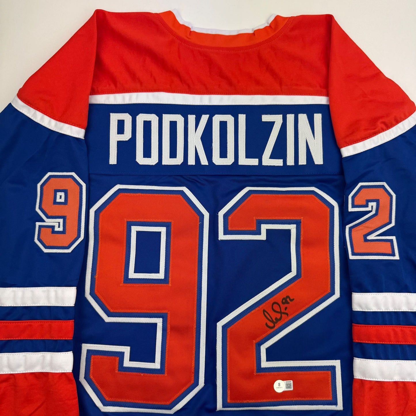 Autographed/Signed Vasily Podkolzin Edmonton Blue Hockey Jersey Beckett BAS COA