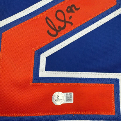 Autographed/Signed Vasily Podkolzin Edmonton Blue Hockey Jersey Beckett BAS COA
