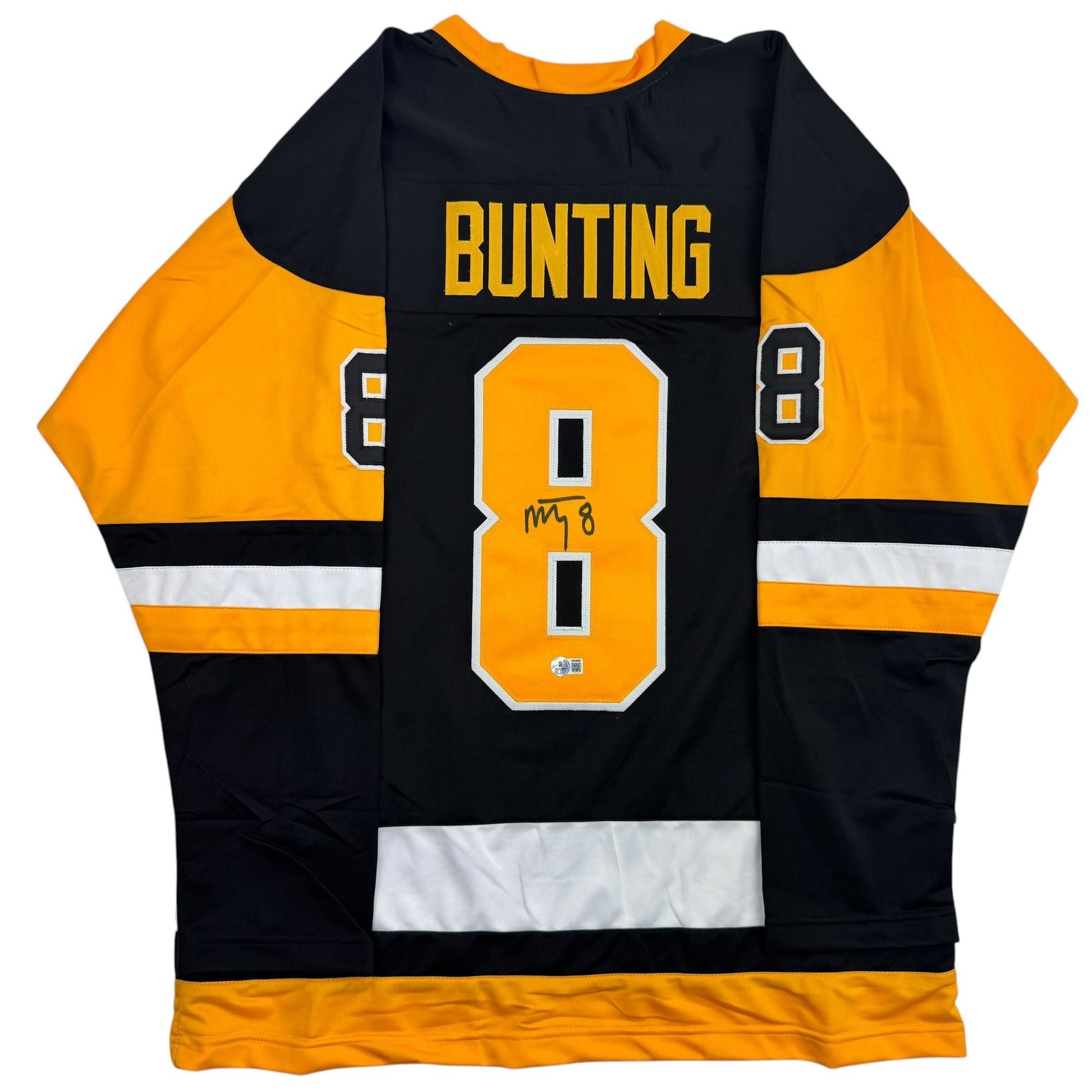 Autographed/Signed Michael Bunting Pittsburgh Black Hockey Jersey Beckett BAS COA