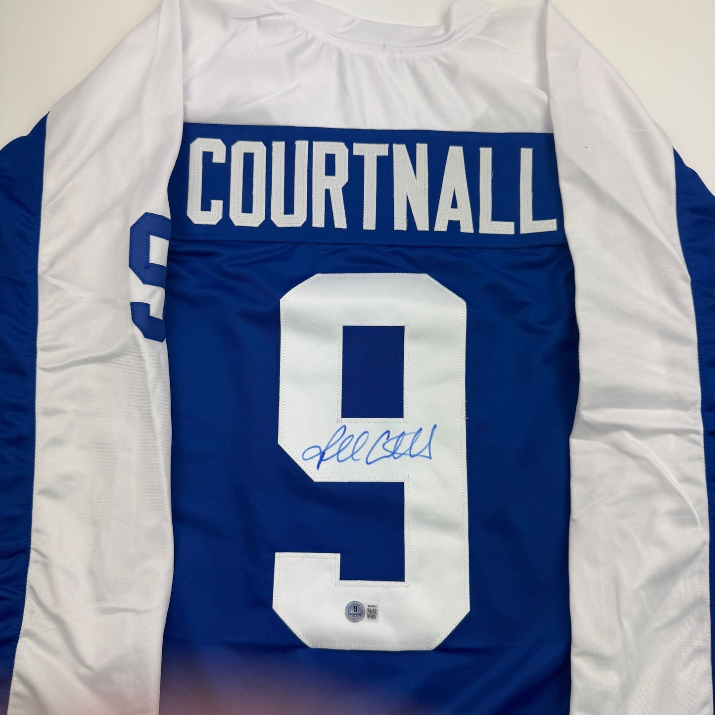 Autographed/Signed Russ Courtnall Toronto Blue Hockey Jersey Beckett BAS COA