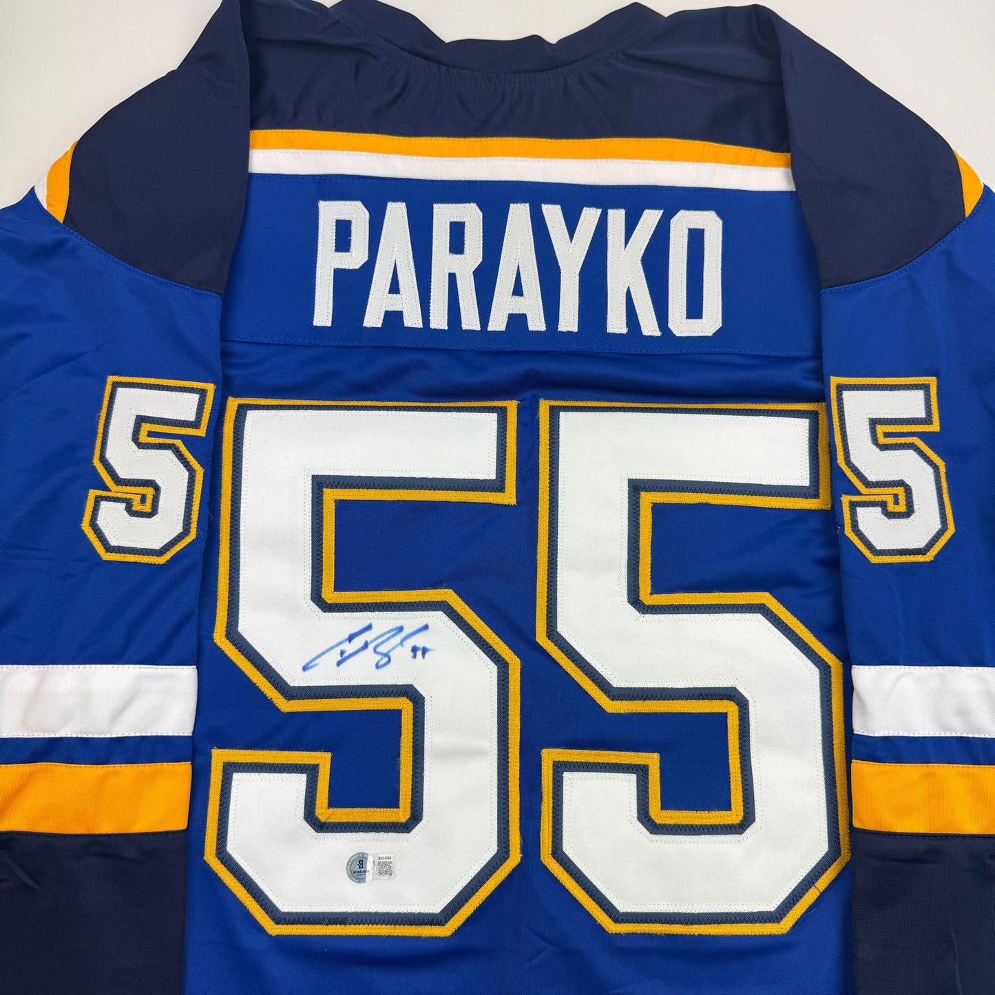 Autographed/Signed Colton Parayko St. Louis Blue Hockey Jersey Beckett BAS COA