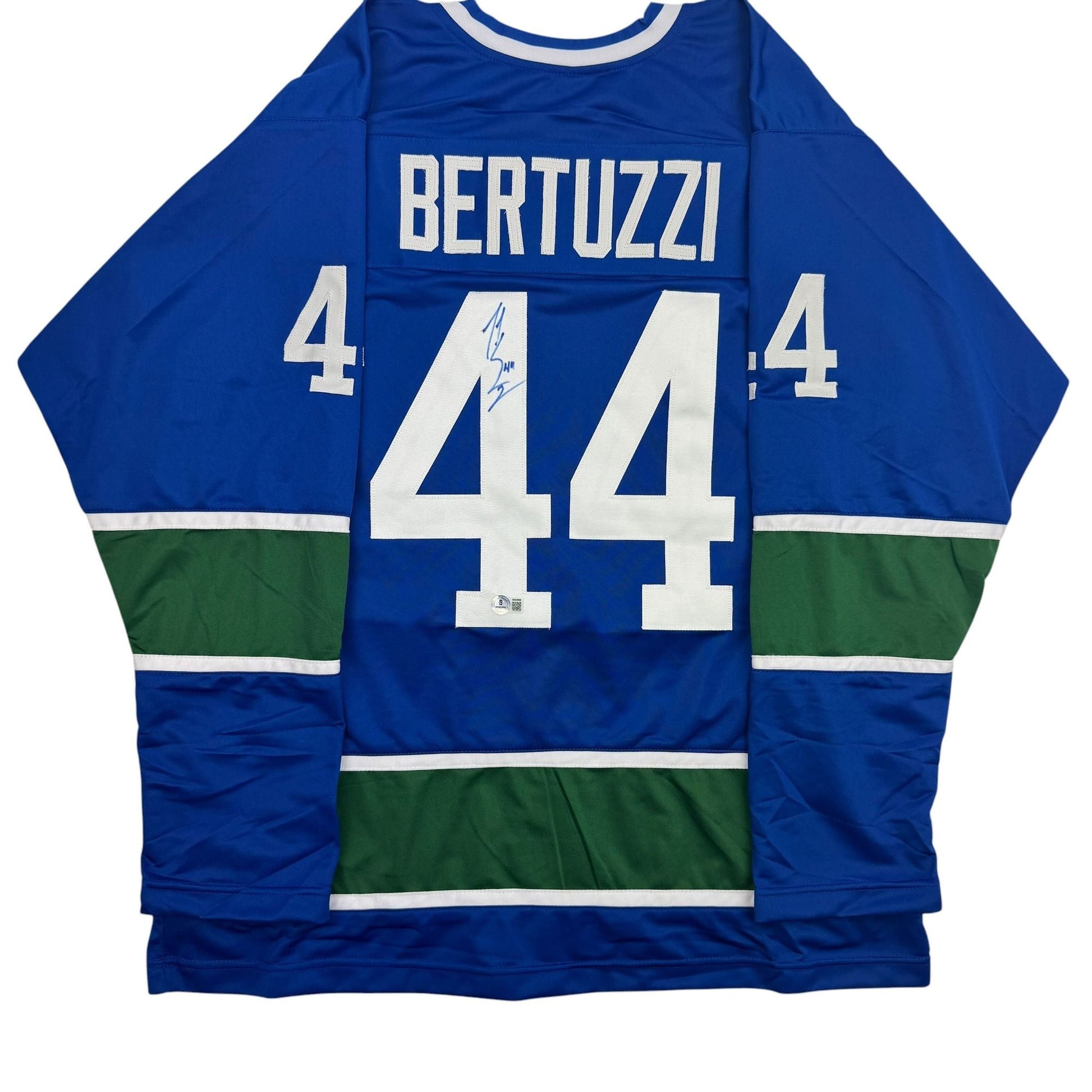 Autographed/Signed Todd Bertuzzi Vancouver Blue Hockey Jersey Beckett BAS COA