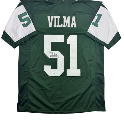 Autographed/Signed Jonathan Vilma New York Green Football Jersey JSA COA