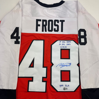 Autographed/Signed Morgan Frost Philadelphia Orange Hockey Jersey Beckett BAS COA