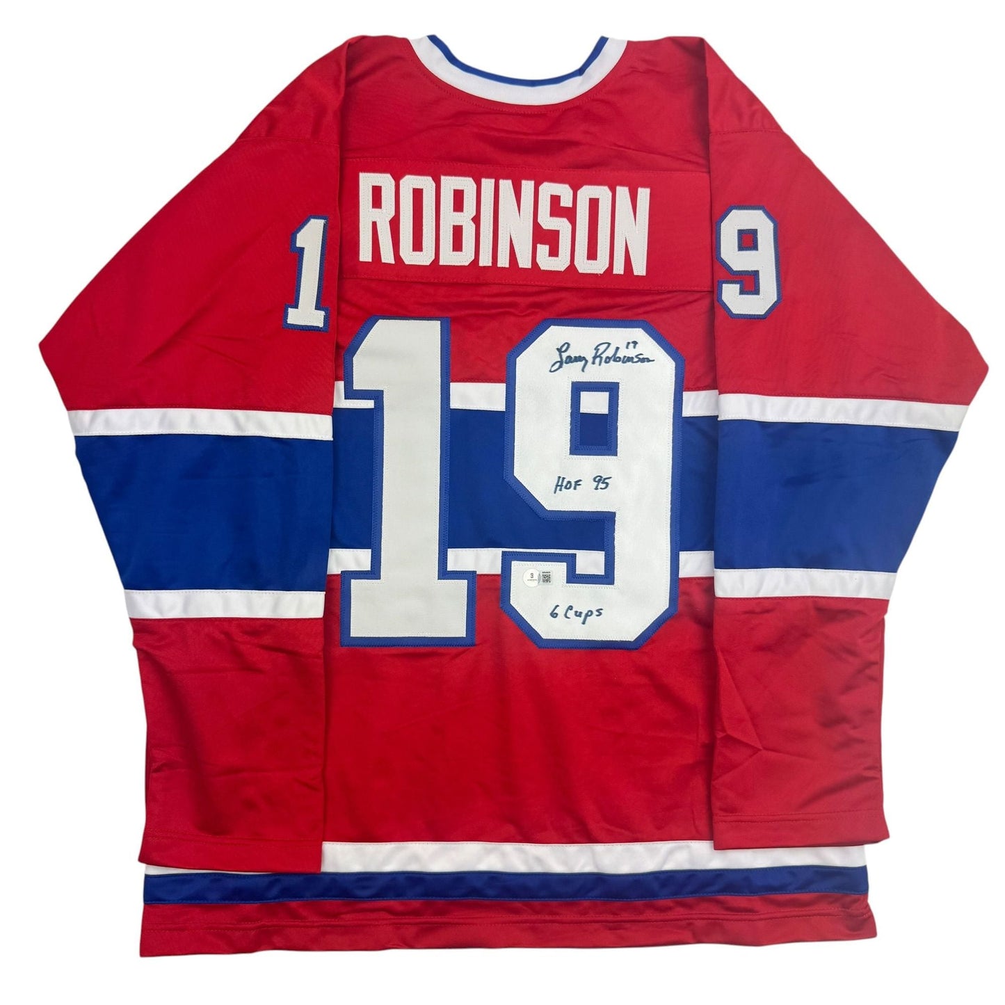 Autographed/Signed Larry Robinson Montreal Red Hockey Jersey Beckett BAS COA