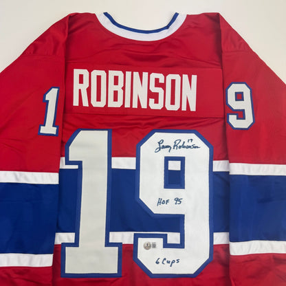 Autographed/Signed Larry Robinson Montreal Red Hockey Jersey Beckett BAS COA