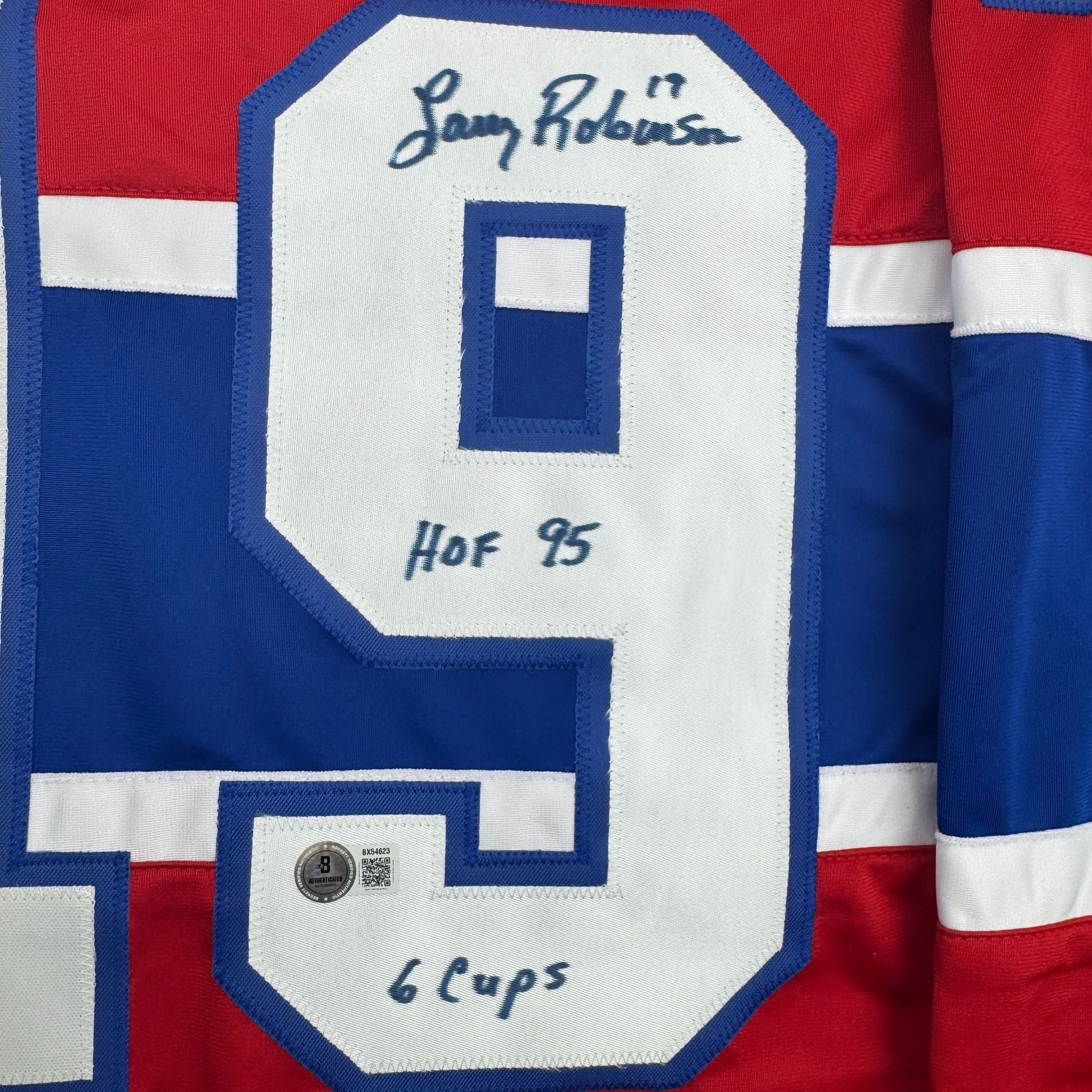 Autographed/Signed Larry Robinson Montreal Red Hockey Jersey Beckett BAS COA