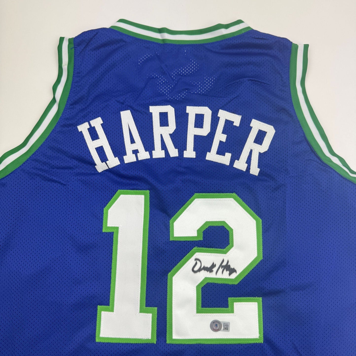 Autographed/Signed Derek Harper Dallas Retro Blue Basketball Jersey Beckett BAS COA