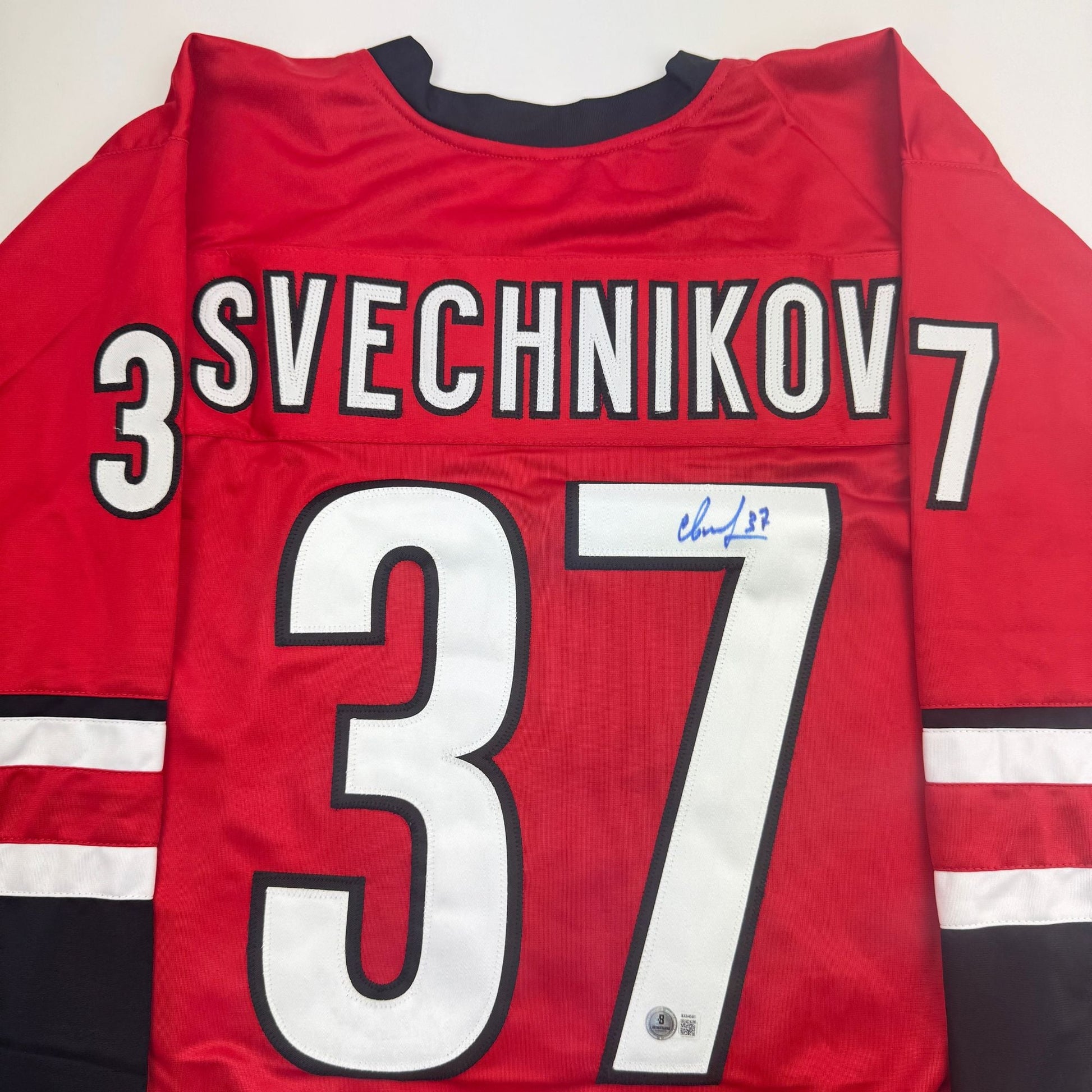 Autographed/Signed Andrei Svechnikov Carolina Red Hockey Jersey Beckett BAS COA