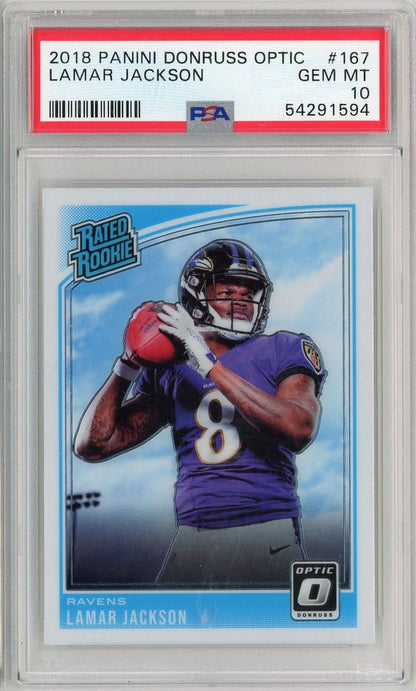 Graded 2018 Panini Donruss Optic Lamar Jackson #167 Rookie RC Football Card PSA 10 Gem Mint