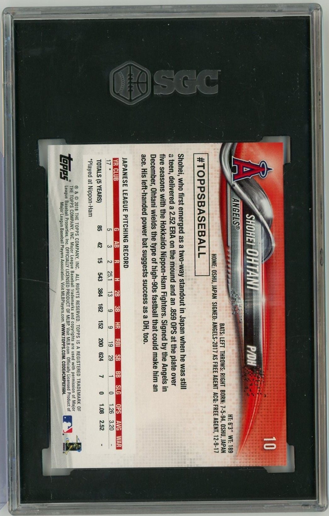 Graded 2018 Topps New Era Shohei Ohtani #10 Rookie RC Baseball Card SGC 10 Gem Mint