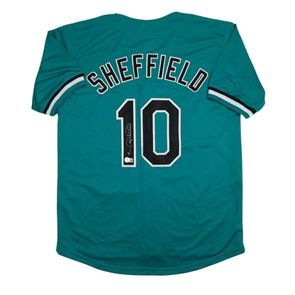Autographed/Signed Gary Sheffield Florida Teal Baseball Jersey Beckett BAS COA