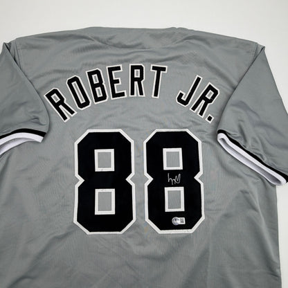 Autographed/Signed Luis Robert Chicago Grey Baseball Jersey Beckett BAS COA