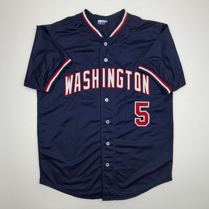 Autographed/Signed CJ Abrams Washington Blue Baseball Jersey Beckett BAS COA